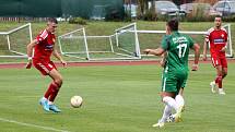 3. kolo FORTUNA divize A: FK Slavoj Český Krumlov - SK Klatovy 1898 (na snímku fotbalisté v červených dresech) 2:2 (1:2).