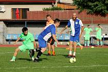 Letní příprava 2023: SK Nusle (na snímku fotbalisté v zelených dresech) - SK Rapid Psáry B 1:2 (0:1).