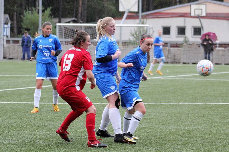 5. kolo České divize žen, skupina C: FC Táborsko – SK Klatovy 1898 (na snímku fotbalistky v červených dresech) 1:0 (1:0).