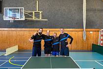 Stolní tenisté KST Klatovy ve složení (zleva): Lukáš Zahradník, Jakub Pergler, Daniel Javorský a Martin Šmíd remizovali se Sokolem Plzeň 9:9.