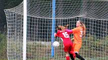 5. kolo České divize žen, skupina C: FC Táborsko – SK Klatovy 1898 (na snímku fotbalistky v červených dresech) 1:0 (1:0).