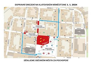 Uzavírky, které budou platit 1. ledna na náměstí v Klatovech.