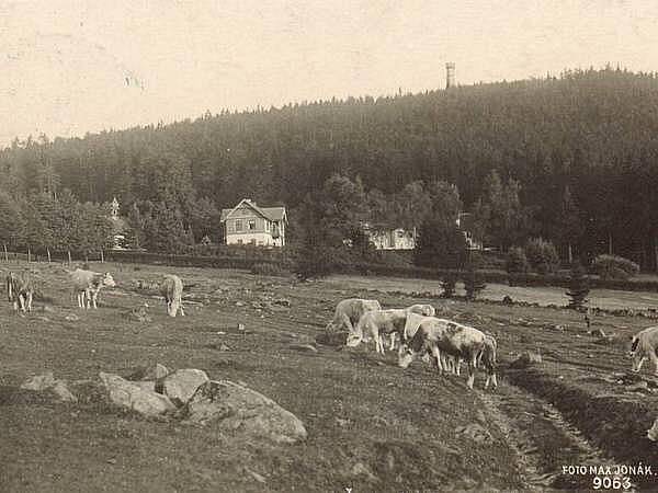 Pohled od Odolenova na lázně v roce 1927