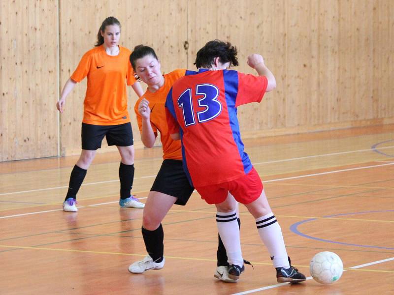 Zimní dívčí amatérská fotbalová liga: Šelmy Blovice (červené dresy) - Plánice 1:5