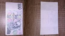 Falešná bankovka, kterou dostala Jitka Tomanová.