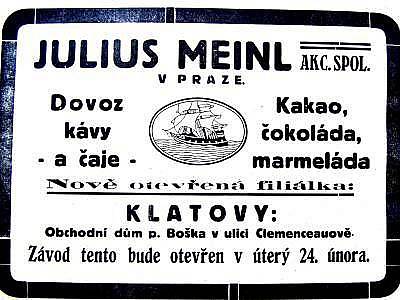 Dobový inzerát z klatovských novin z let 1920 - 1930