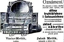 Dobový inzerát z klatovských novin z let 1920 - 1930