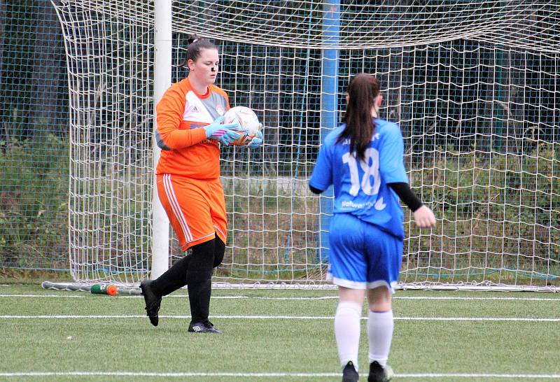 5. kolo České divize žen, skupina C: FC Táborsko – SK Klatovy 1898 (na snímku fotbalistky v červených dresech) 1:0 (1:0).