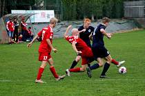 Fotbalisté SK Slavia Jesenice (na archivním snímku fotbalisté v modrých dresech) porazili doma Sázavu 2:0 a upevnili si pozici lídra své soutěže.