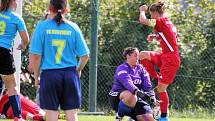 1. kolo divize C ženy: TJ Calofrig Borovany – SK Klatovy 1898 (na snímku fotbalistky v červených dresech) 2:7