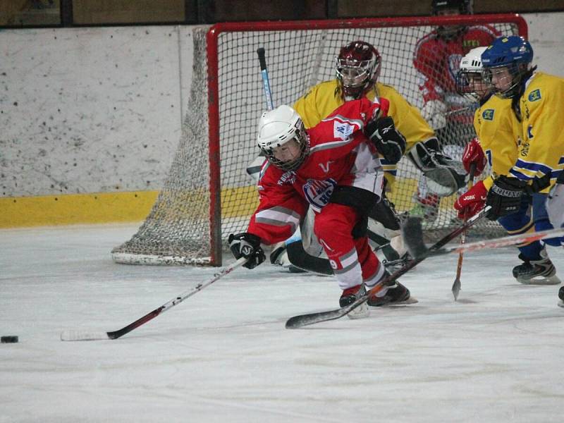 Žákovská liga mladších žáků: HC Klatovy (v červeném) - KLH Jindřichův Hradec 11:1.