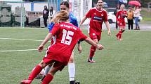 5. kolo České divize žen, skupina C: FC Táborsko – SK Klatovy 1898 (na snímku fotbalistky v červených dresech) 1:0 (1:0).