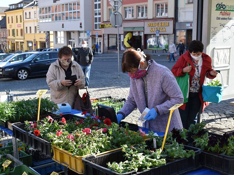 Farmářské trhy na klatovském náměstí lákaly, nakoupit si přišla řada zákazníků.