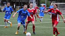 5. kolo České divize žen, skupina C: FC Táborsko – SK Klatovy 1898 (na snímku fotbalistky v červených dresech) 1:0 (1:0).