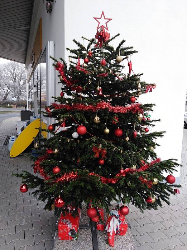 Vánoční strom na čerpací stanici Shell v Klatovech.