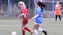 5. kolo České divize žen, skupina C: FC Táborsko – SK Klatovy 1898 (na snímku fotbalistky v červených dresech) 1:0 (1:0).