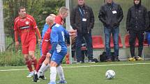 5. kolo krajské I. B třídy (skupina B): SK Klatovy 1898 B (na snímku fotbalisté v červených dresech) - TJ Sokol Štěnovice (modří) 6:1.