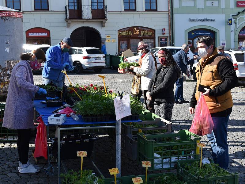 Farmářské trhy na klatovském náměstí lákaly, nakoupit si přišla řada zákazníků.