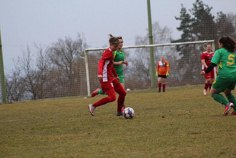 Zimní příprava: SK Klatovy 1898 - TJ Blatná (na snímku fotbalistky v zelených dresech) 6:0.