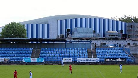 Rekonstrukce zimního stadionu Kladno,  pohled z SK Kladno v sobotu 21. května 2022