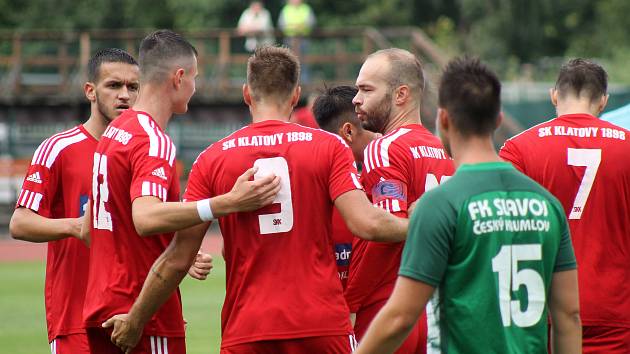 Klatovští fotbalisté (červení) vyzvou již v sobotu na domácím stadionu Rokycany s jejich bývalým trenérem. 