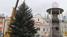 Stavění vánočního stromu v Klatovech.