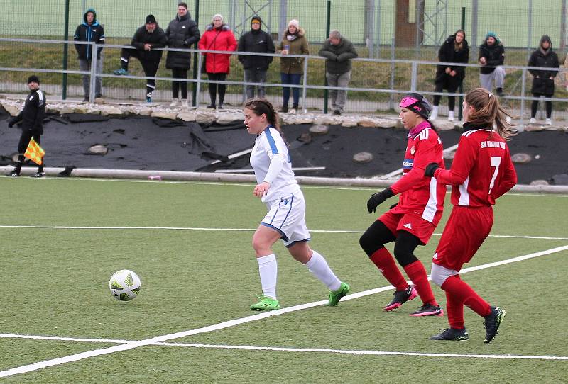 Zimní příprava, ženy: SK Klatovy 1898 (na snímku fotbalistky v červených dresech) - FC Viktoria Plzeň B / TJ VS Plzeň (bílé dresy) 0:6 (0:2).