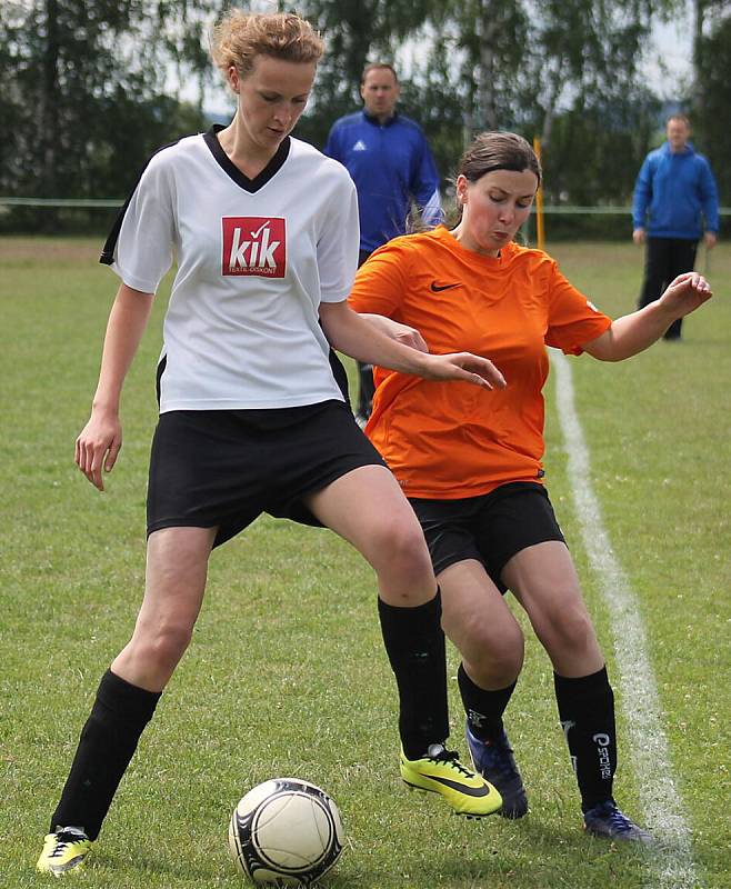 Letní Dívčí amatérská fotbalová liga: Vodní Panterky (v bílém) - Plánice 2:0.