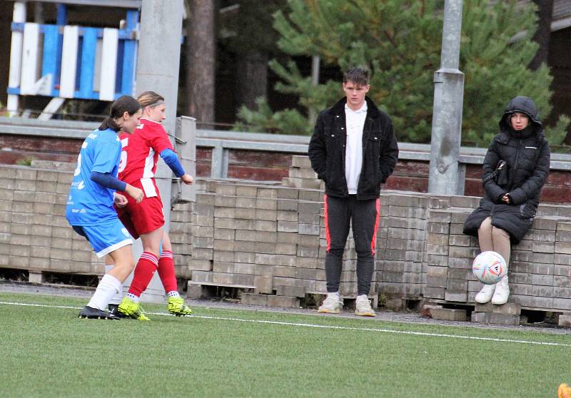 5. kolo České divize žen, skupina C: FC Táborsko – SK Klatovy 1898 (na snímku fotbalistky v červených dresech) 1:0 (1:0).