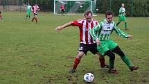 Fotbal krajský přebor muži TJ Start VD Luby (červení) vs. FK Svéradice. Hráno 18. března 2017.