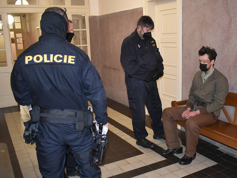 Na fotkách je Stanislav L. v doprovodu policistů před vazebním zasedáním u klatovského soudu.