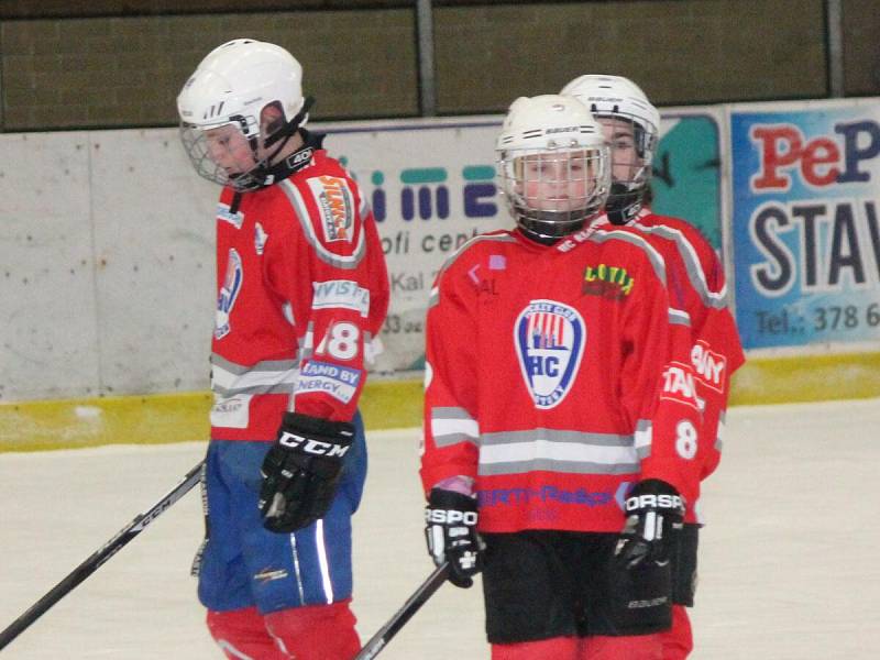 Liga mladších žáků: HC Klatovy (v červeném) - HC Lužnice 9:3. 