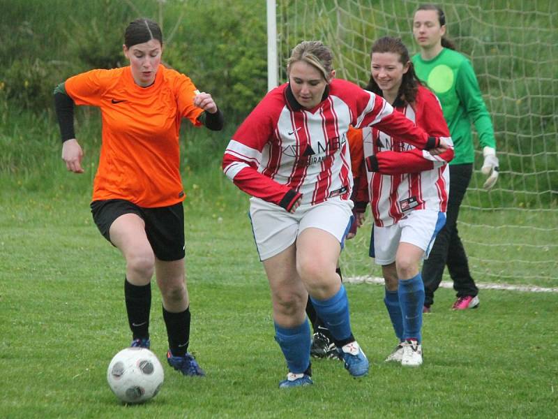 Letní Dívčí amatérská fotbalová liga: DevilsPanters (v červenobílém) - Plánice 2:0.