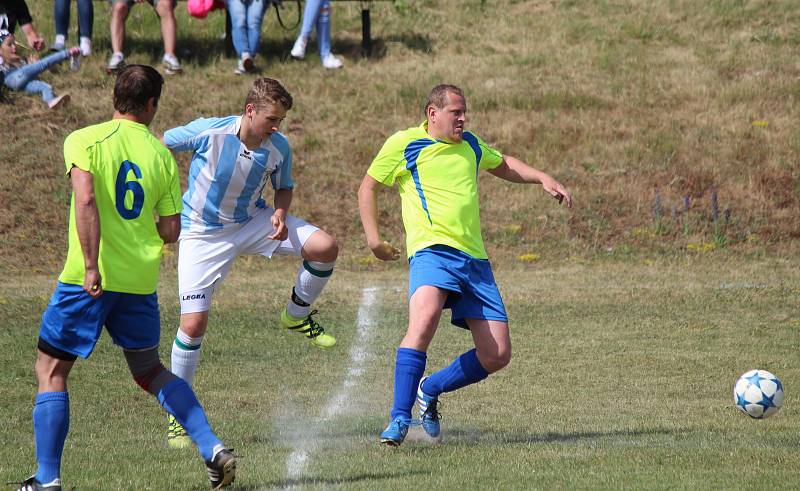 Nalžovské Hory (na archivním snímku hráči v modrobílých dresech) porazily Hory Matky Boží 3:0 a slaví první body v probíhající sezoně.