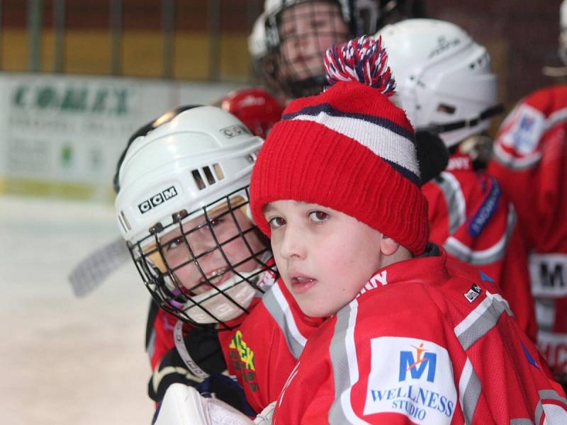 Žákovská liga mladších žáků: HC Klatovy (v červeném) - KLH Jindřichův Hradec 11:1.