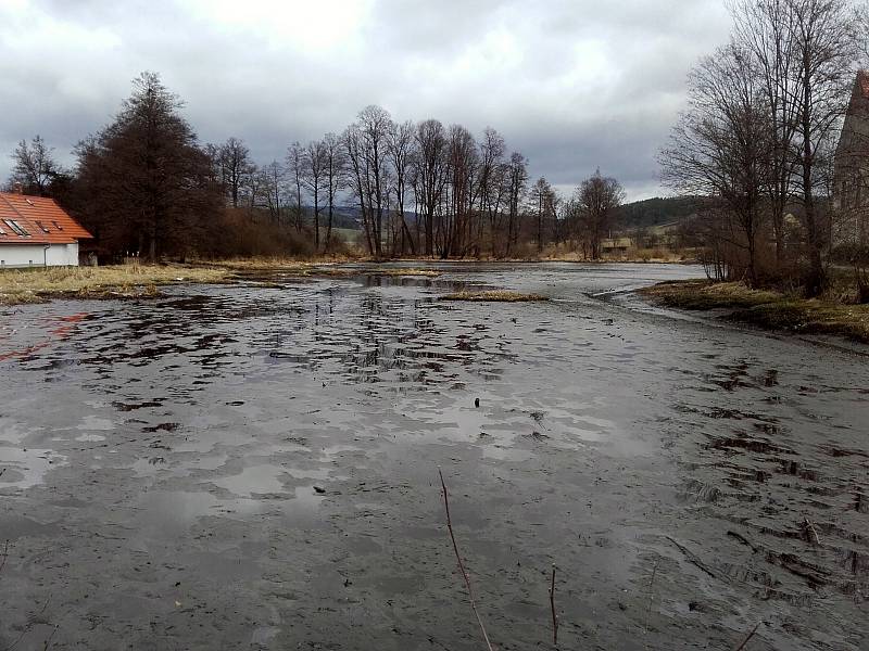 Rybník plný bahna hrozí zaplavení domů