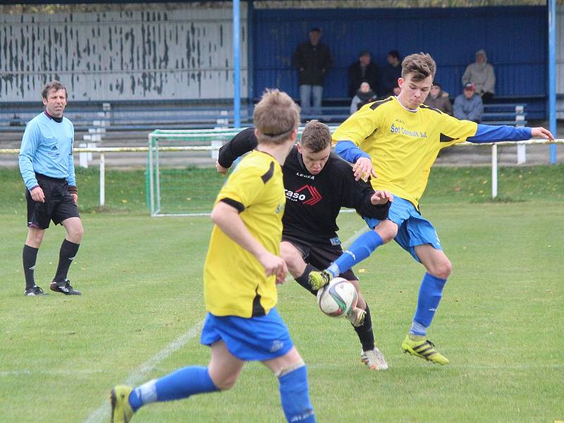 Fotbalisté TJ Sokol Mochtín (na archivním snímku hráči ve žlutých dresech) porazili Bělou nad Radbuzou 4:1. O výhře rozhodli už v prvním poločase.