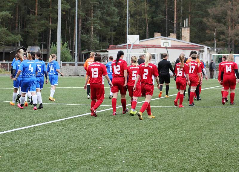 5. kolo České divize žen, skupina C: FC Táborsko – SK Klatovy 1898 (na snímku fotbalistky v červených dresech) 1:0 (1:0).