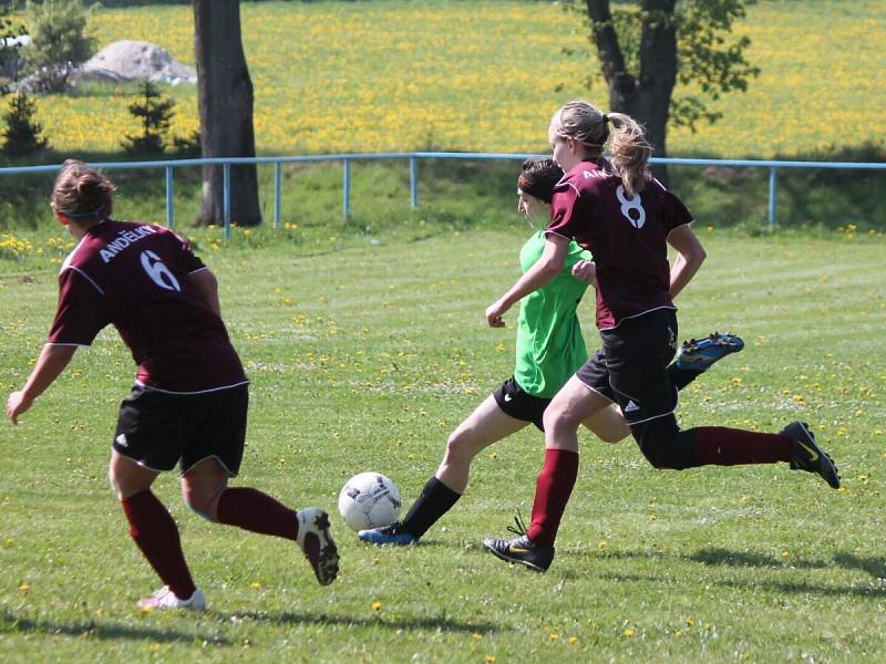 Letní Dívčí amatérská fotbalová liga: Sokol Neznašovy (v zeleném) - Andělky Velký Bor 2:3.