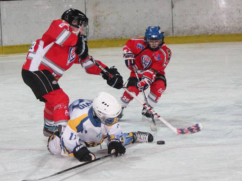 Krajská liga přípravek: HC Klatovy (v červeném) - TJ DDM Rokycany 23:17.