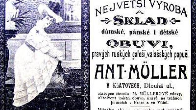 Dobový inzerát z klatovských novin (1900 – 1910). 