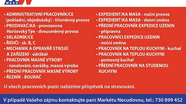 Nabízíme perspektivní zaměstnání v potravinářské firmě v Klatovech. - PR  Deník