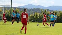 Na podzim fotbalistky SK Klatovy 1898 (červené dresy) porazily Borovany (modré dresy) 7:2. A uspěly i v nedělní odvetě, tentokrát 9:1.