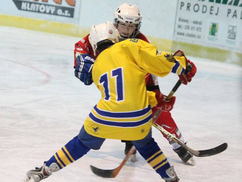 Žákovská liga mladších žáků: HC Klatovy (v červeném) - KLH Jindřichův Hradec 11:1.