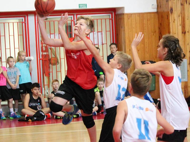 Junior NBA League 2016: Houston Rockets (ZŠ Klatovy, Plánická ul, červené dresy) - Dallas Mavericks (ZŠ Švihov) 24:27 