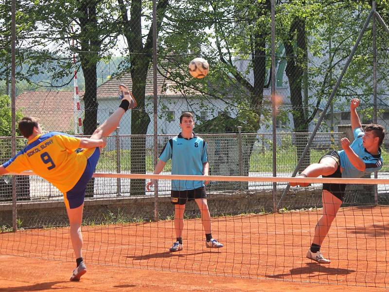 2. liga v nohejbalu mužů: Horažďovice (v modrém) - Slaný 6:2.