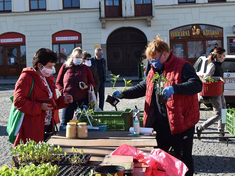 Farmářské trhy na klatovském náměstí lákaly, nakoupit si přišla řada zákazníků.