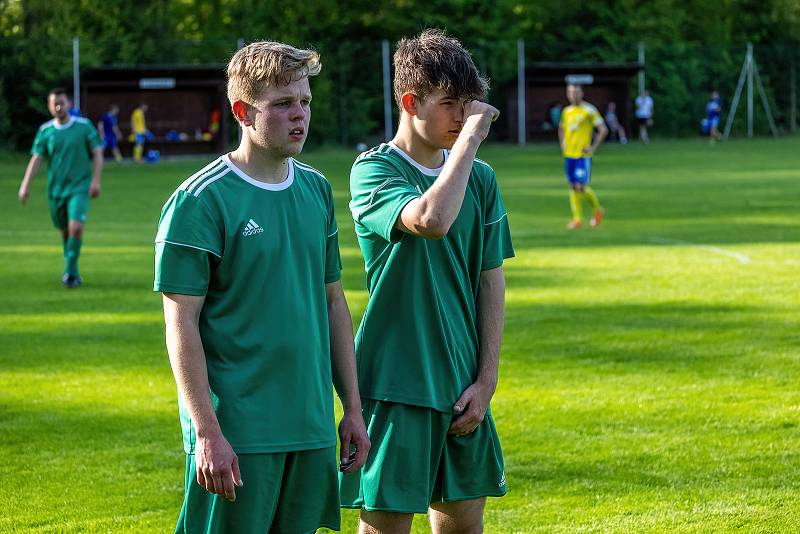 I. B třída, skupina B, 23. kolo: TJ Měcholupy (na snímku fotbalisté ve žlutých dresech) - TJ Pfeifer Chanovice (zelení) 1:3.