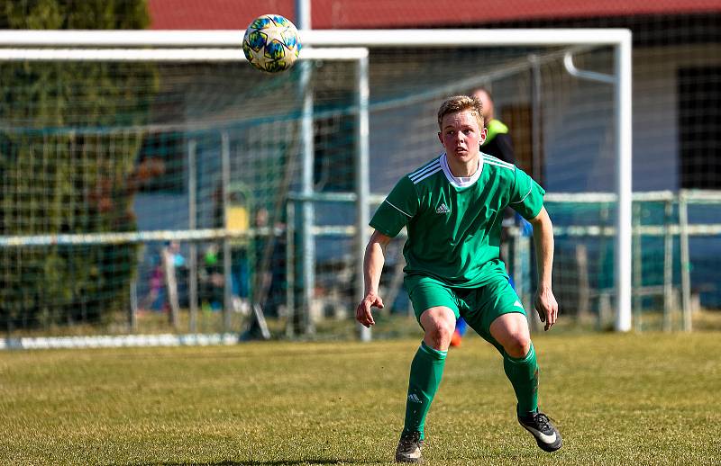 14. kolo I. B třídy: FK Horažďovice (žlutí) vs. Chanovice 3:2.