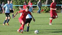 1. B třída, skupina B: Strážov (v červeném) - Žákava 2:0.